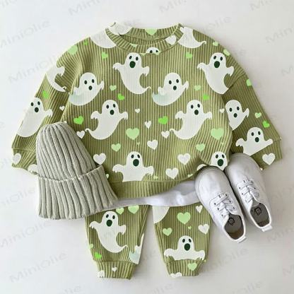 Baby Green Ghost & Heart Print Waffle 2-piece Set - image 2