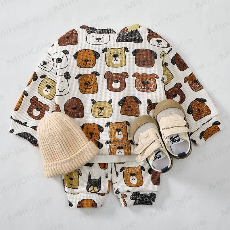 Baby White Puppy Print Waffle 2-piece Set - image 3