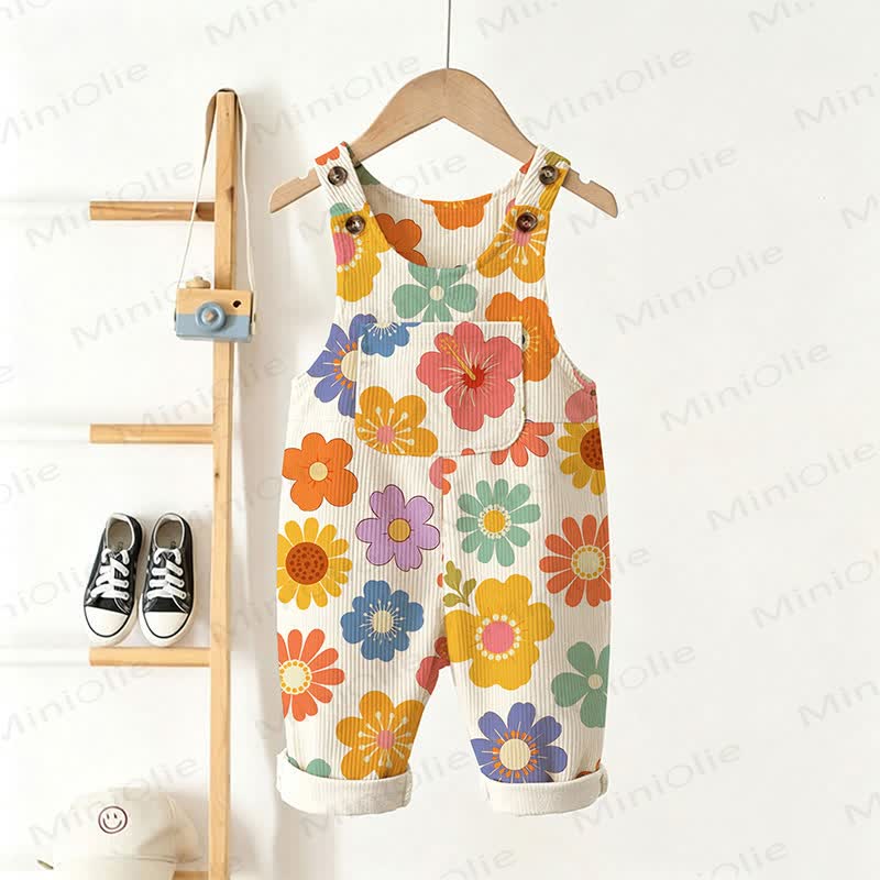 Baby Toddler Colorful Flower Print Beige Overalls - image 2