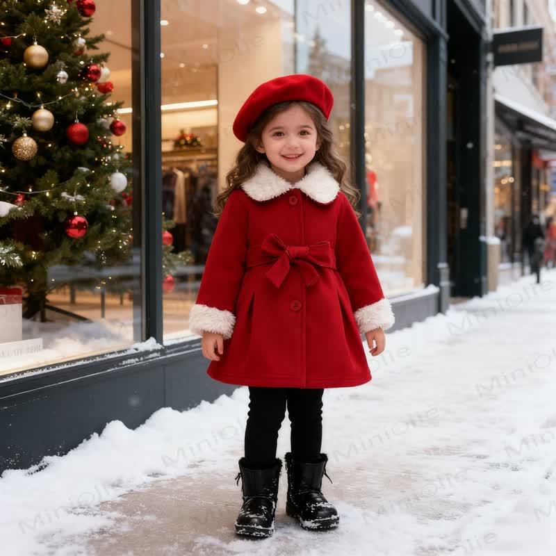Baby Girl Christmas Red Beret Coat Set - image 2