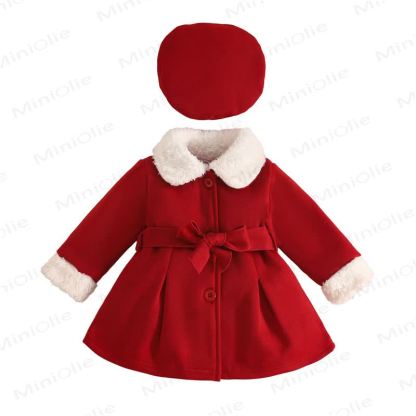 Baby Girl Christmas Red Beret Coat Set - image 4