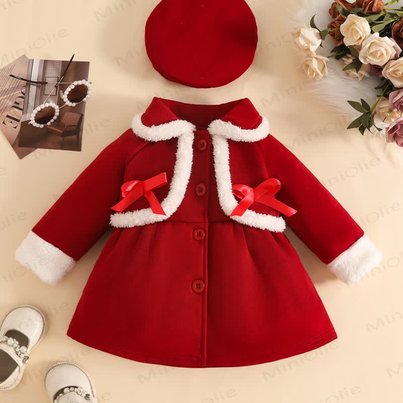 Baby Girl Christmas Red Beret Coat Set - Wine - 4T - image 7