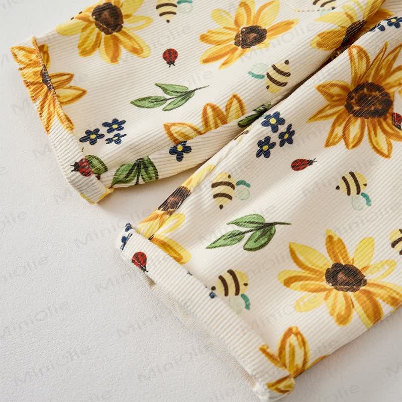 Baby Toddler Sunflower and Bee Print Beige Cord Pants - image 5