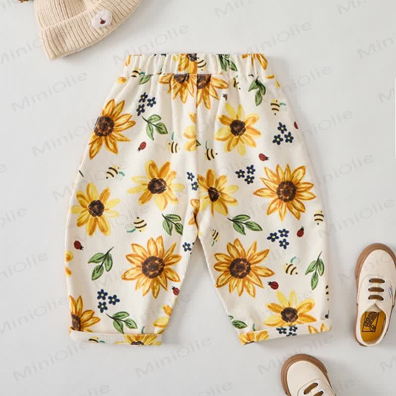 Baby Toddler Sunflower and Bee Print Beige Cord Pants - image 3