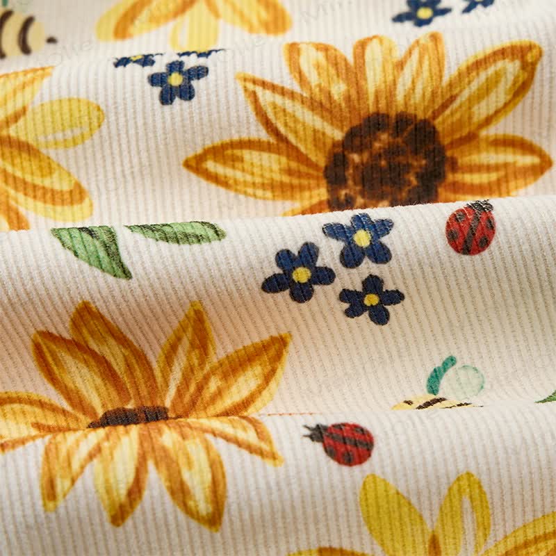 Baby Toddler Sunflower and Bee Print Beige Cord Pants - image 7