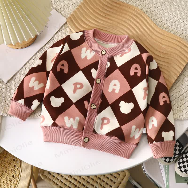 Toddler Playful Pattern Cardigan Sweater Outerwear - Pink Bear - 8-9T - image 7