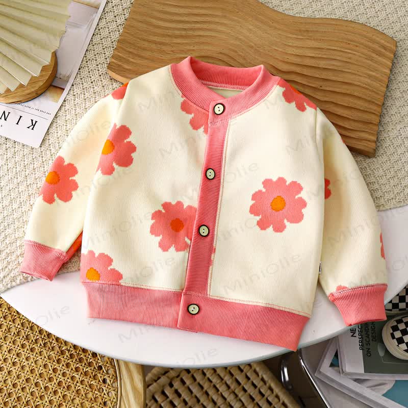 Toddler Playful Pattern Cardigan Sweater Outerwear - Pink Flower - 8-9T - image 8