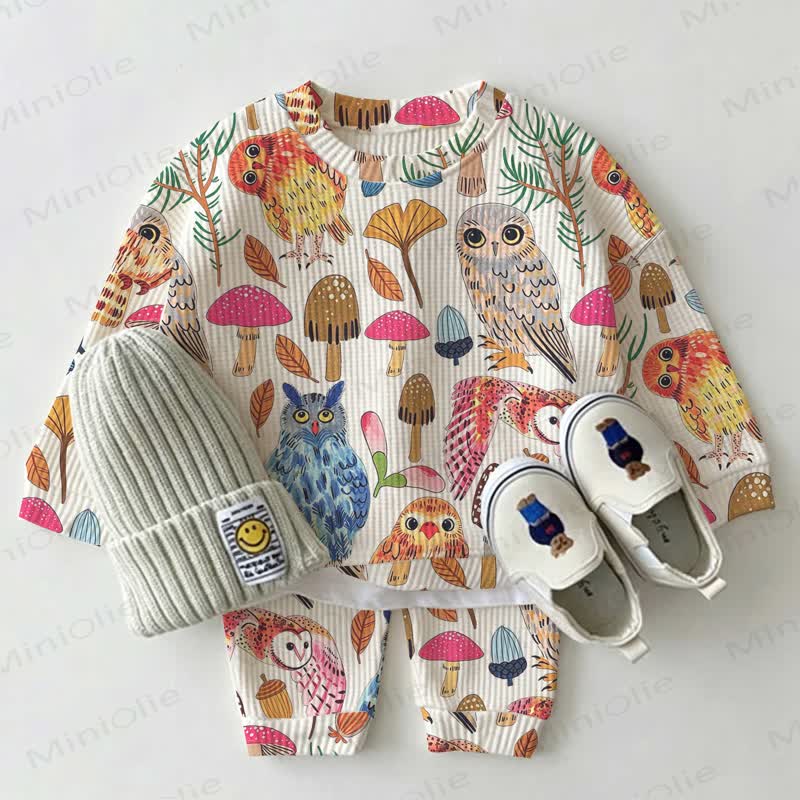 Baby White Owl Print Waffle 2-piece Set - image 2