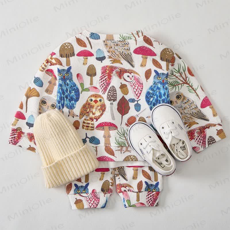 Baby White Owl Print Waffle 2-piece Set - image 3