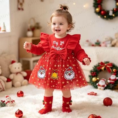 Baby Girl Christmas Bow Tulle Dress - Red - 12-18M - image 1