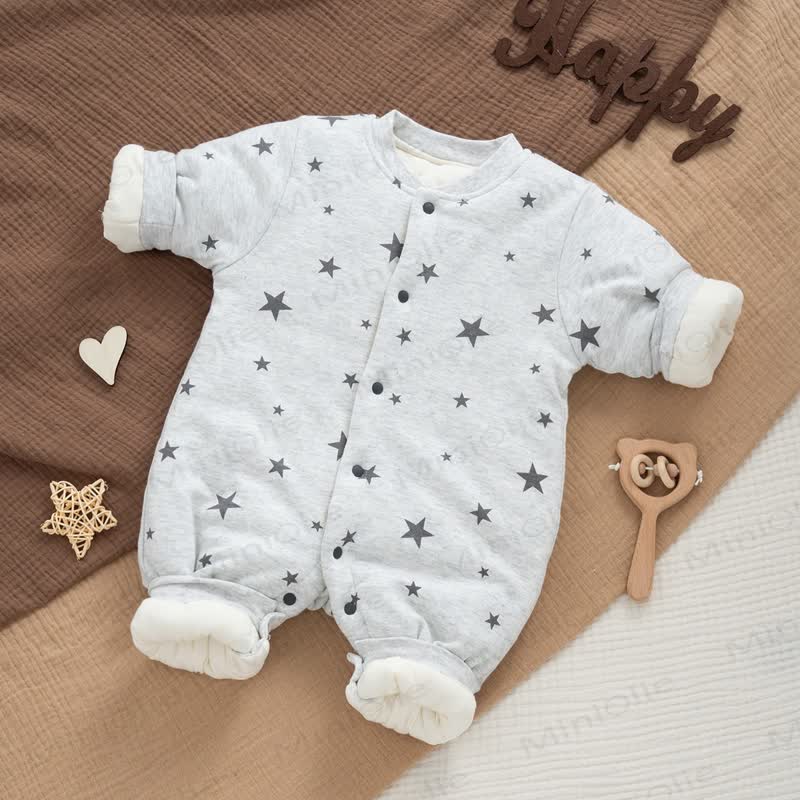 Baby Quilted Cotton Spring Romper - Grey Star - Free Size - image 2