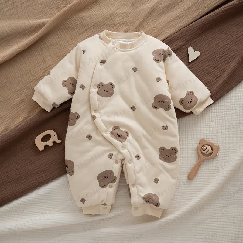 Baby Quilted Cotton Spring Romper - Brown Bear - Free Size - image 8