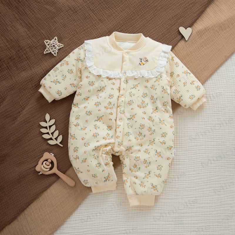 Baby Quilted Cotton Spring Romper - Yellow Flower - Free Size - image 14
