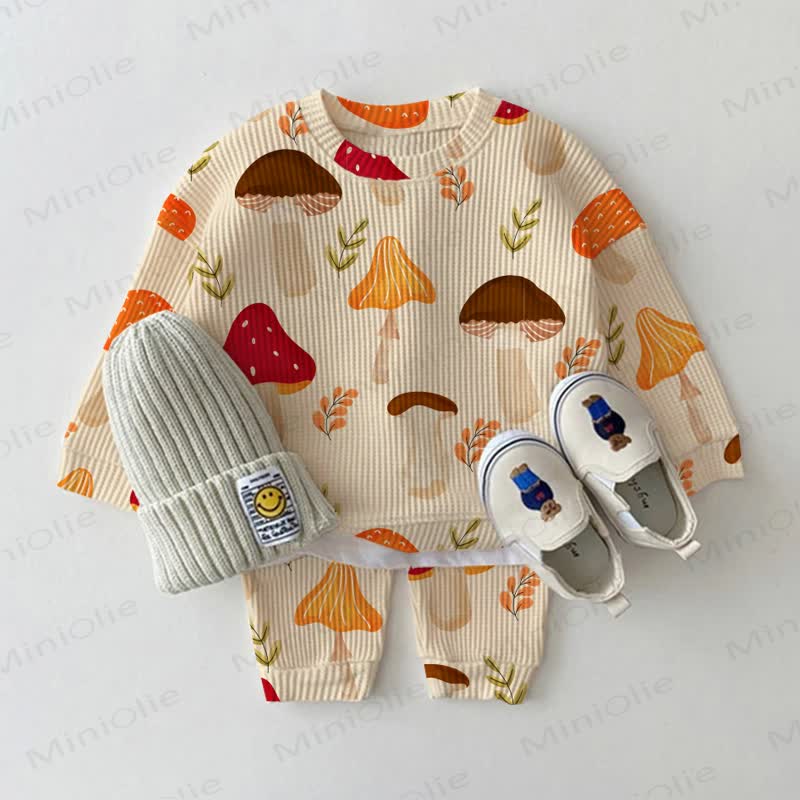 Baby Beige Mushroom Waffle 2-piece Set - Beige - 2-3T - image 1