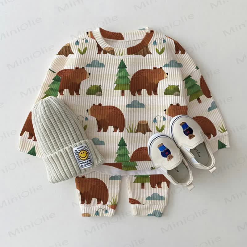 Baby White Forest Bear Waffle 2-piece Set - White - 2-3T - image 1