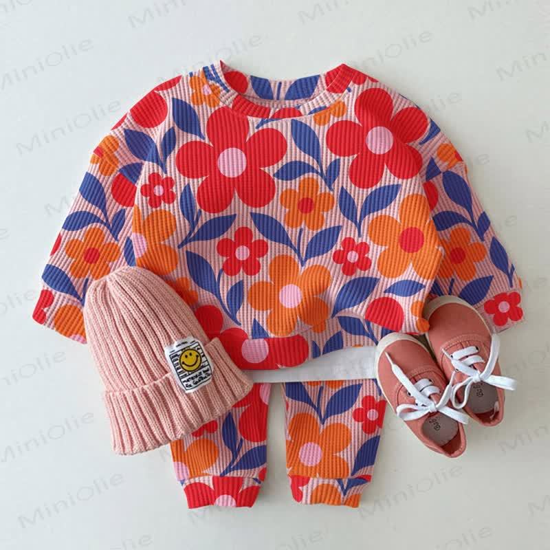 Baby Girl Pink Flower Print Waffle 2-piece Set - Pink - 2-3T - image 1