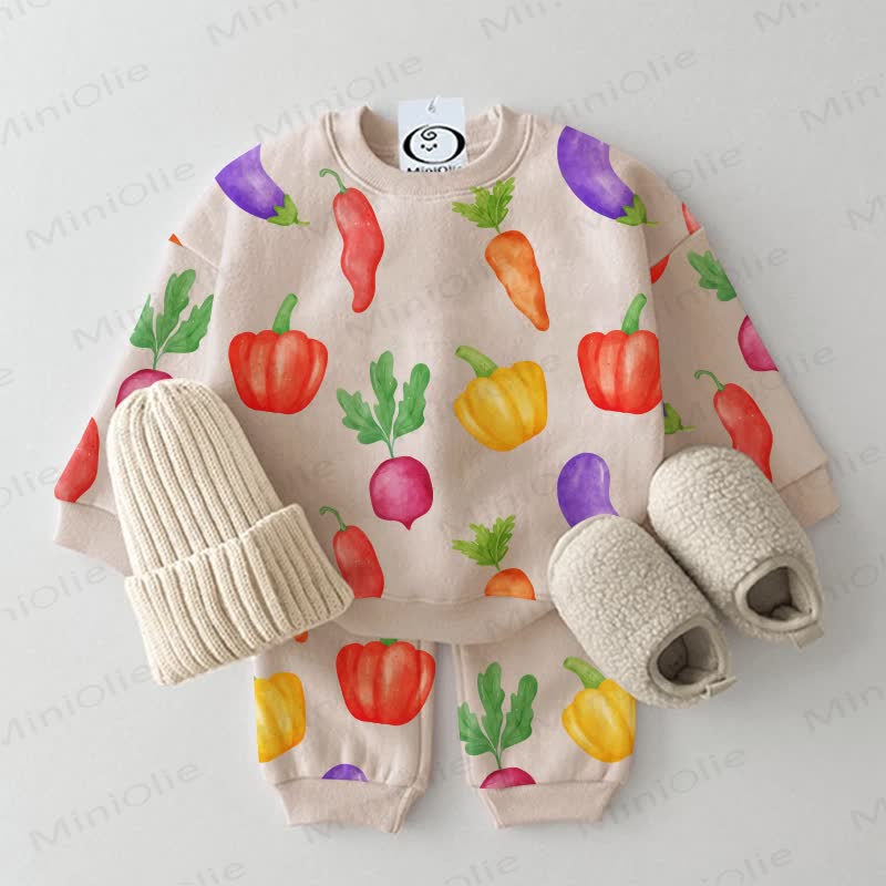 Baby Vegetable Print 2-piece Set - Beige - 3-5T - image 1