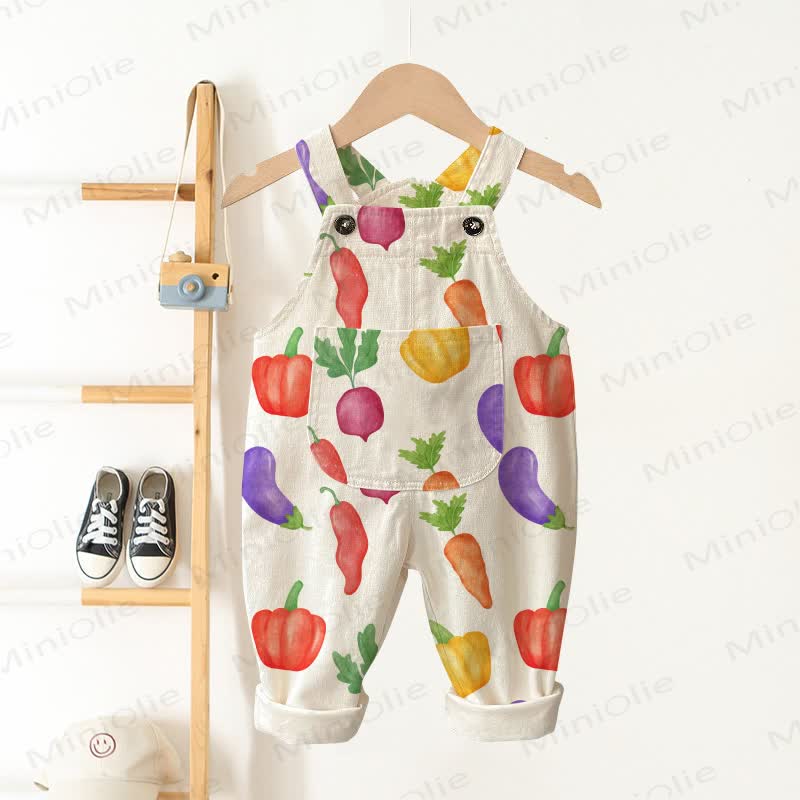 Baby Toddler Vegetable Print Pocket Overalls - Beige - 3-5T - image 1