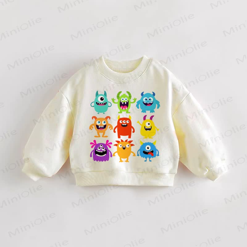 Baby Toddler Colorful Monster Print Cream Sweatshirt - Cream - 3-5T - image 1