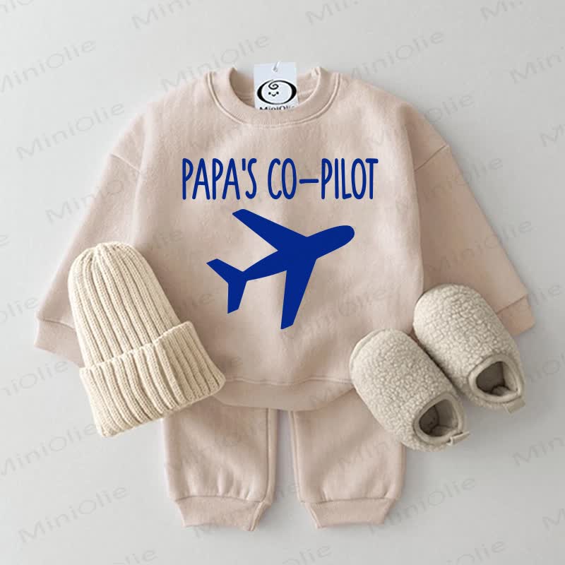 PAPA'S CO-PILOT Baby Plane Sweatshirt 2-piece Set - Beige - 2-3T - image 1
