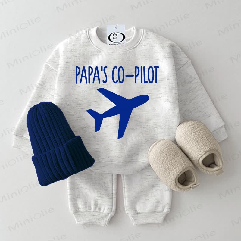 PAPA'S CO-PILOT Baby Plane Sweatshirt 2-piece Set - Light Grey - 2-3T - image 2