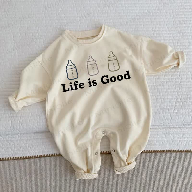 LIFE IS GOOD Baby Bottle Print Beige Romper - Beige - 2-3T - image 1