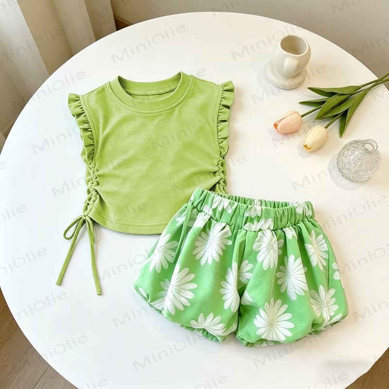 Toddler Girl Floral Top and Shorts 2-piece Set - Green - 7-10T - image 3