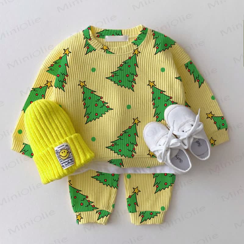 Baby Christmas Trees Waffle 2-piece Set - Yellow - 2-3T - image 1