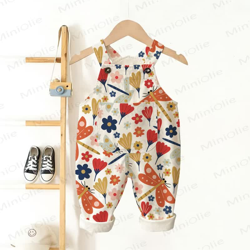 Baby Toddler Flower Insect Overalls - Beige - 3-5T - image 1