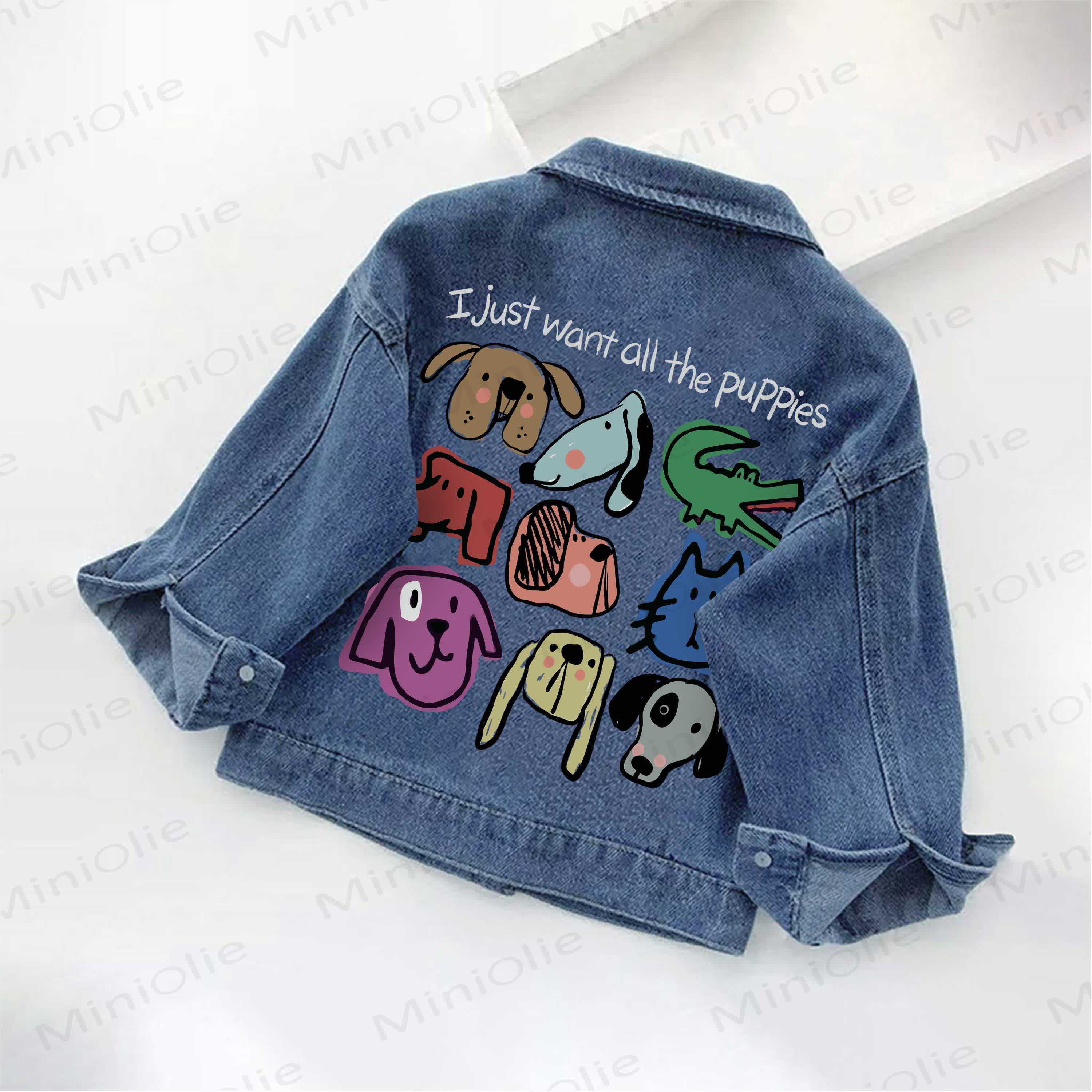 I JUST WANT ALL THE PUPPIES Toddler Kid Dogs Cats Denim Jacket - image 2