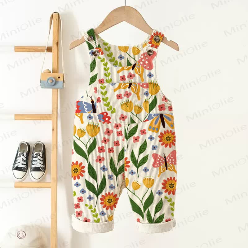 Baby Toddler Flower Print Corduroy Overalls - Beige - 3-5T - image 1