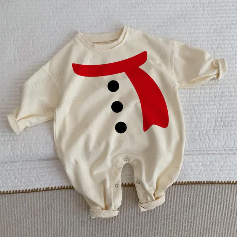 Baby Toddler Snowman Red Scarf Beige Romper - Beige - 2-3T - image 1
