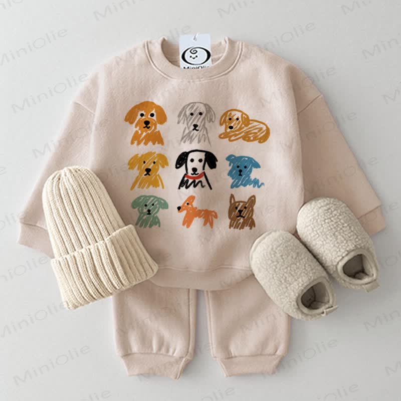 Baby Puppy Sweatshirt and Pants 2-piece Set - Beige - 2-3T - image 1