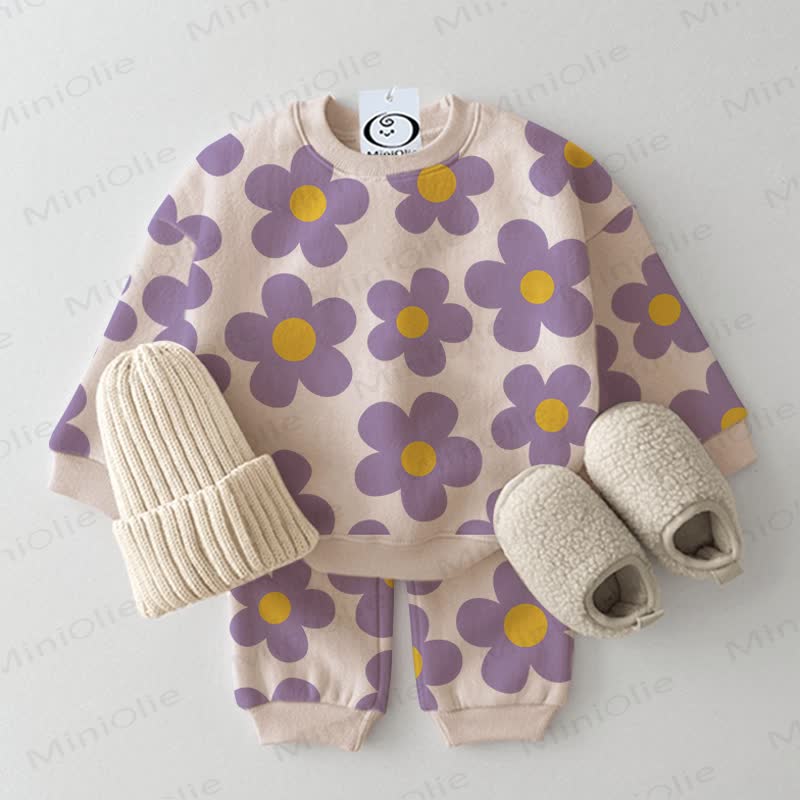 Baby Toddler Purple Flower 2-piece Set - Beige - 2-3T - image 1