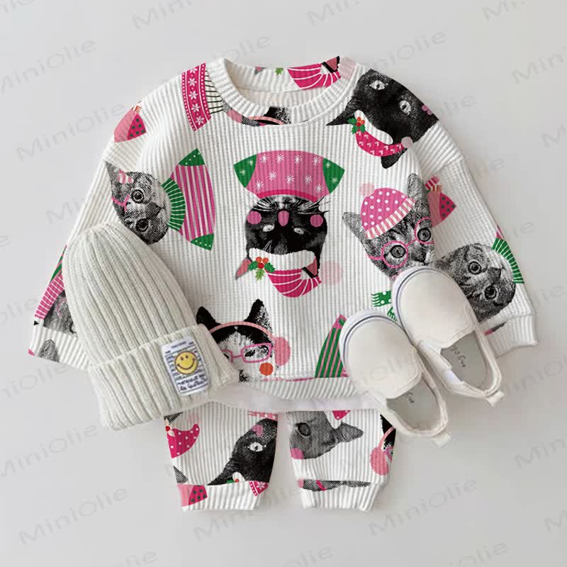 Baby Cat White Waffle 2-piece Set - White - 2-3T - image 1
