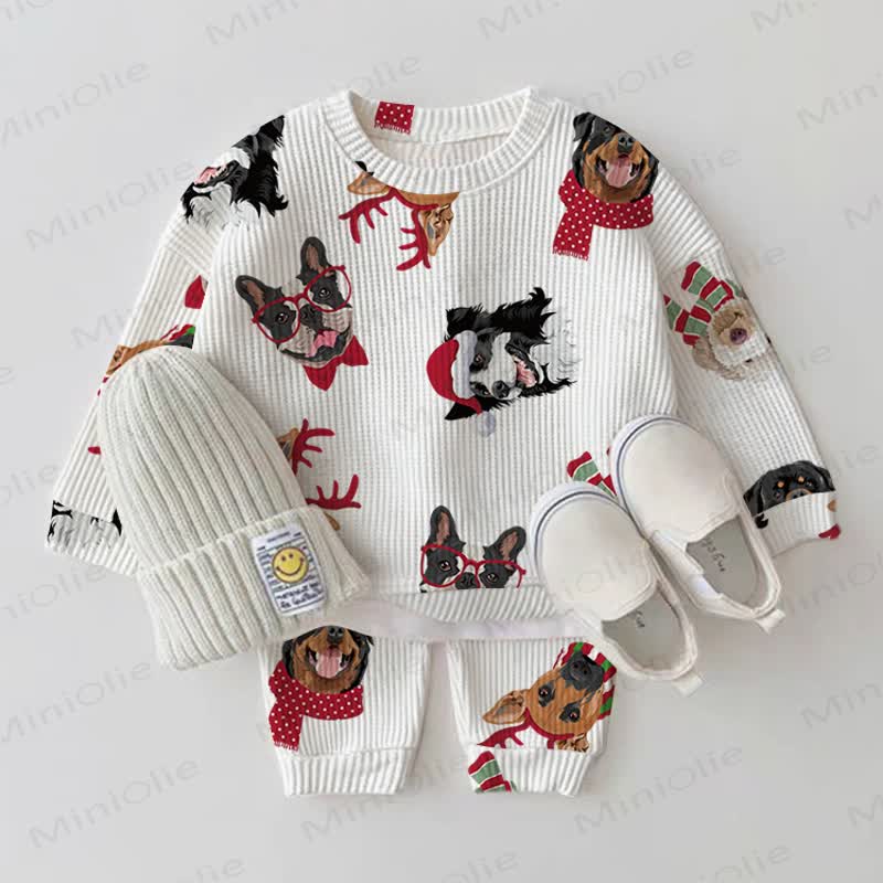 Baby Christmas Puppy White Waffle 2-piece Set - White - 2-3T - image 1