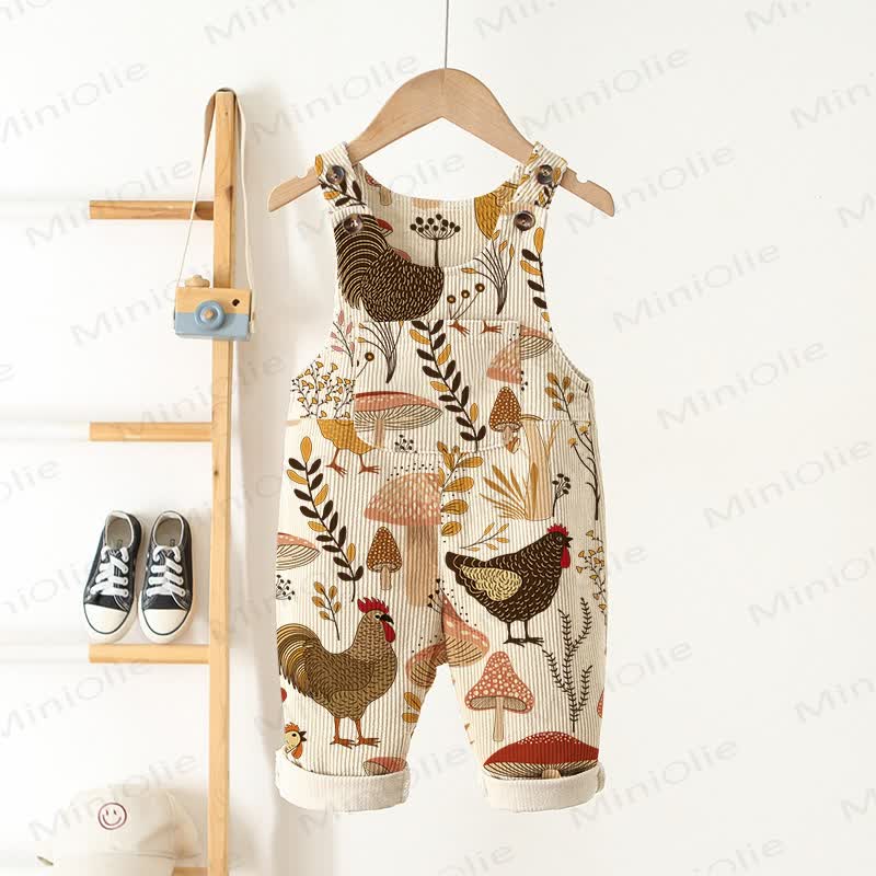 Baby Toddler Chicken Mushroom Corduroy Overalls - Beige - 3-5T - image 1