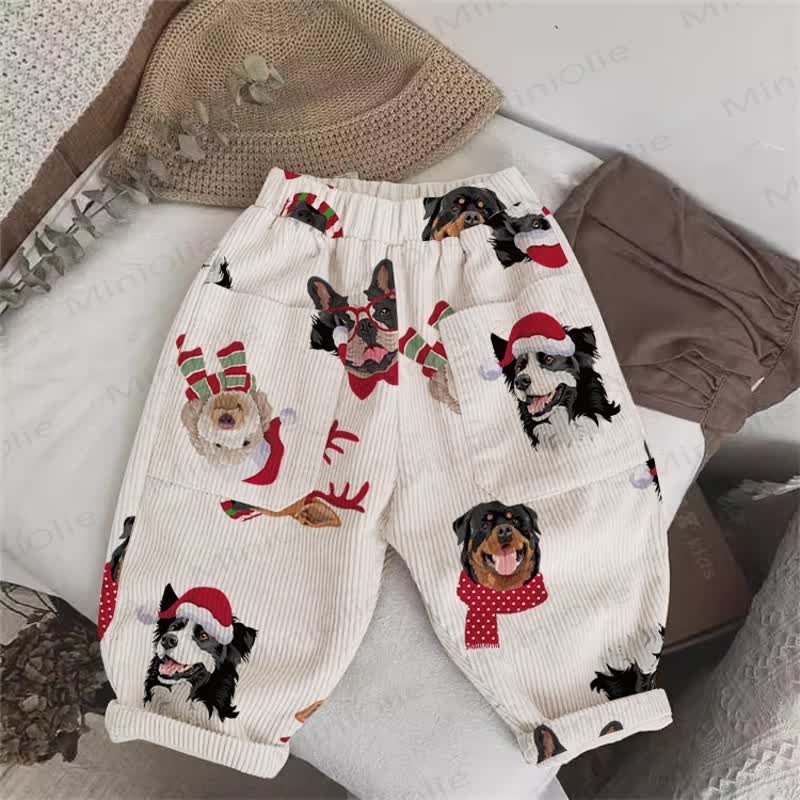 Baby Toddler Christmas Puppy Beige Corduroy Pants - Beige - 3-5T - image 1
