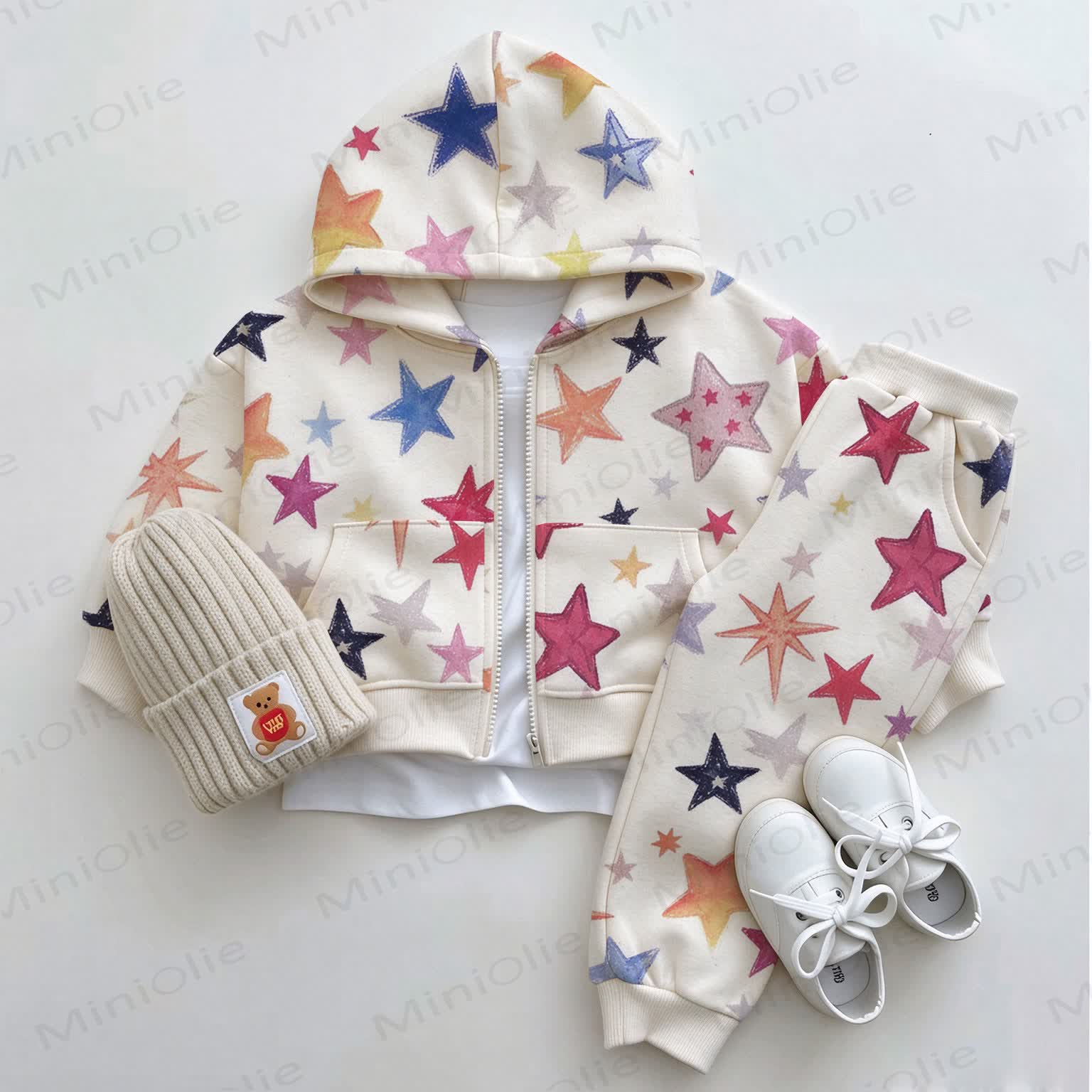 Baby Sweet Star Beige 2-piece Hoodie Set - Beige - 3-5T - image 1