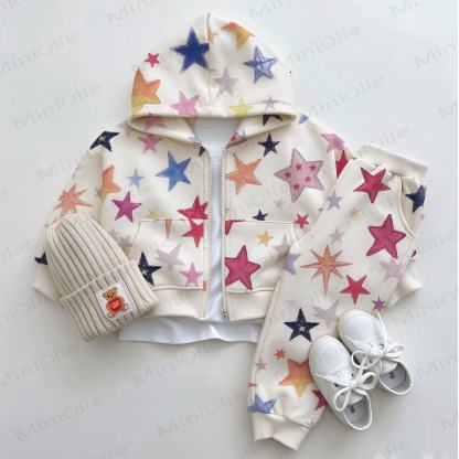 Baby Sweet Star Beige 2-piece Hoodie Set - Beige - 3-5T - image 1
