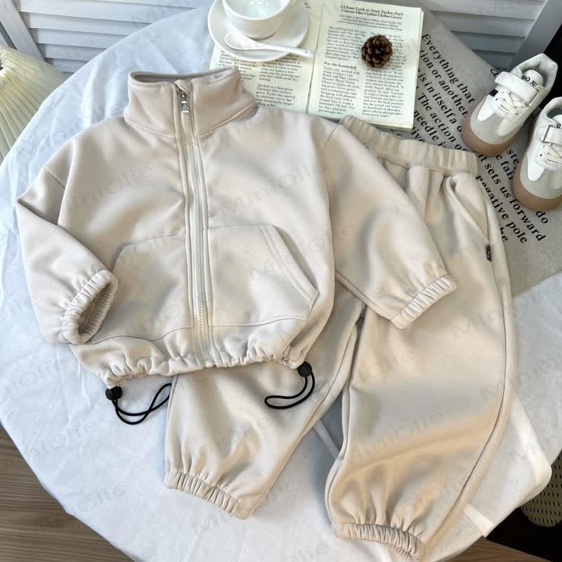 Toddler Baby Casual Zip Up Track Jacket and Pants 2-piece Set - Beige - 4-5Y - image 2