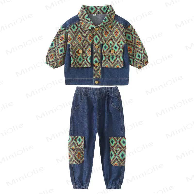 Toddler Boys Geometric Patchwork Denim 2-piece Set - Navy - 4-5T - image 2