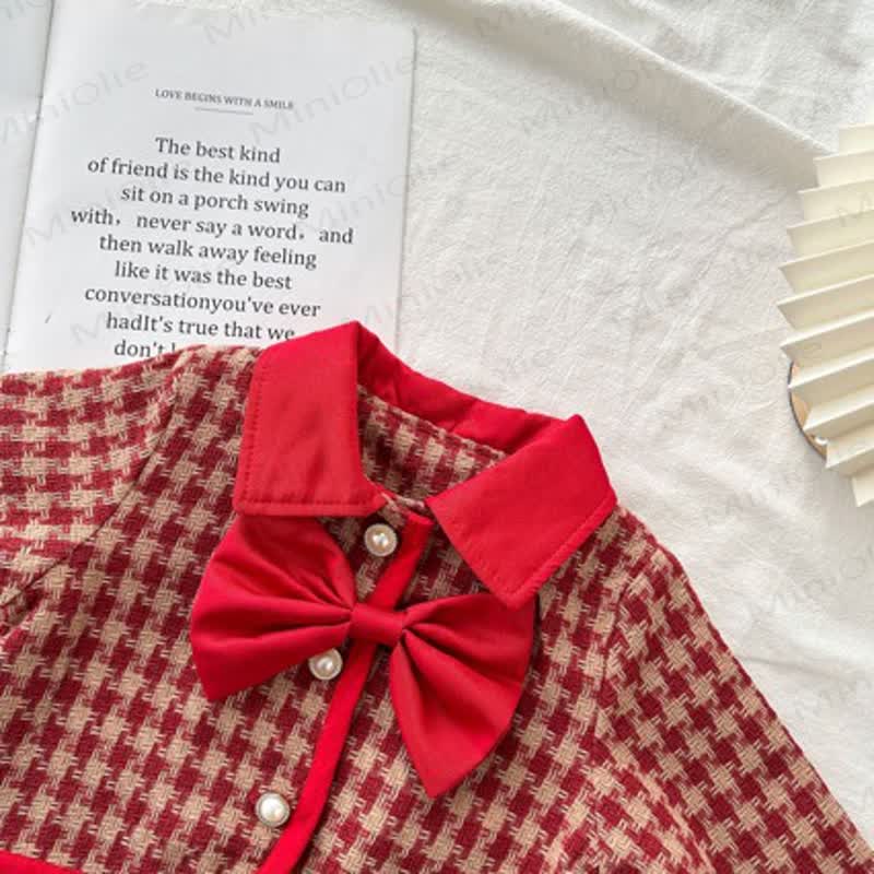 Toddler Girl Red Plaid Bow Pleated Skirt 2-piece Set - image 2