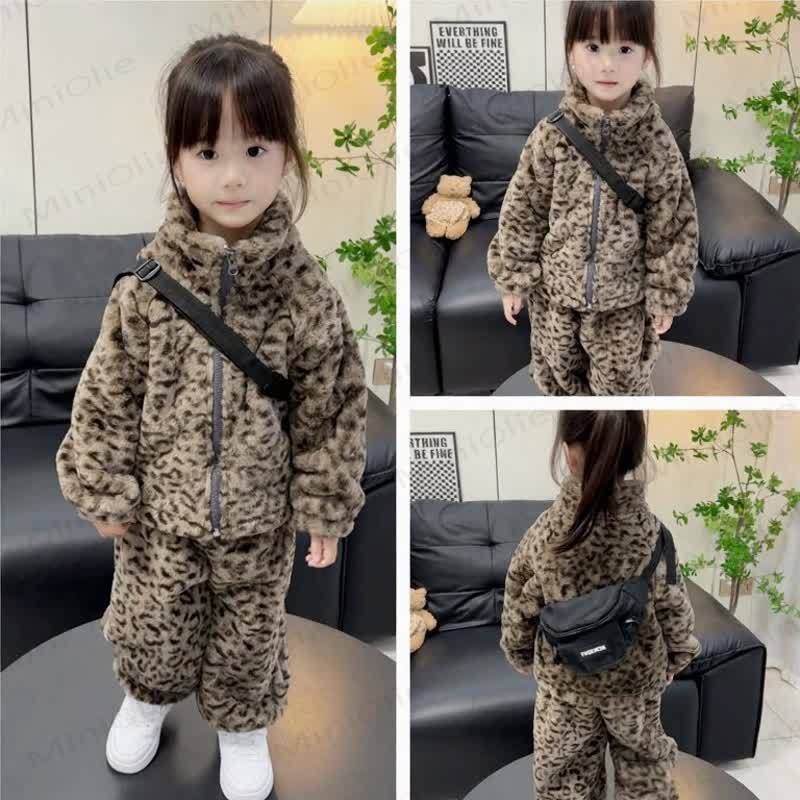 Toddler Girl Leopard Print Fleece Jacket and Pants 2-piece Set - image 1