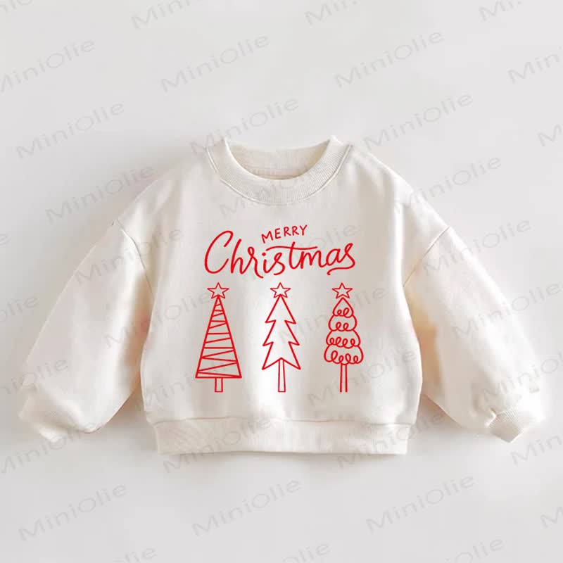 MERRY CHRISTMAS Baby Toddler Christmas Tree Print Cream Sweatshirt - Cream - 3-5T - image 1