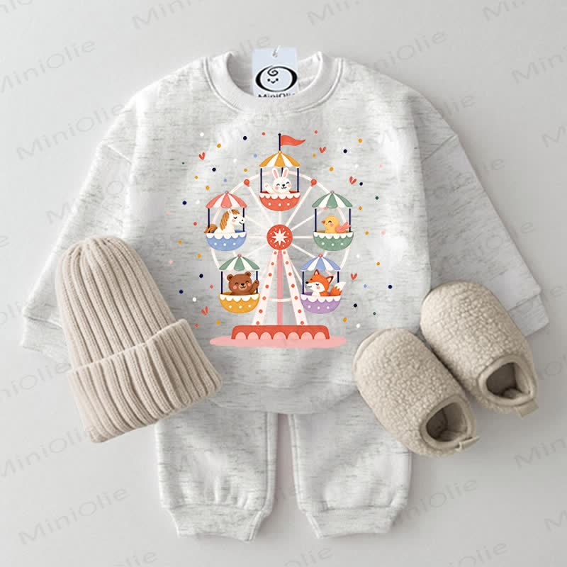 Baby Animal Ferris Wheel Light Grey Sweatshirt 2-piece Set - Light Grey - 2-3T - image 1