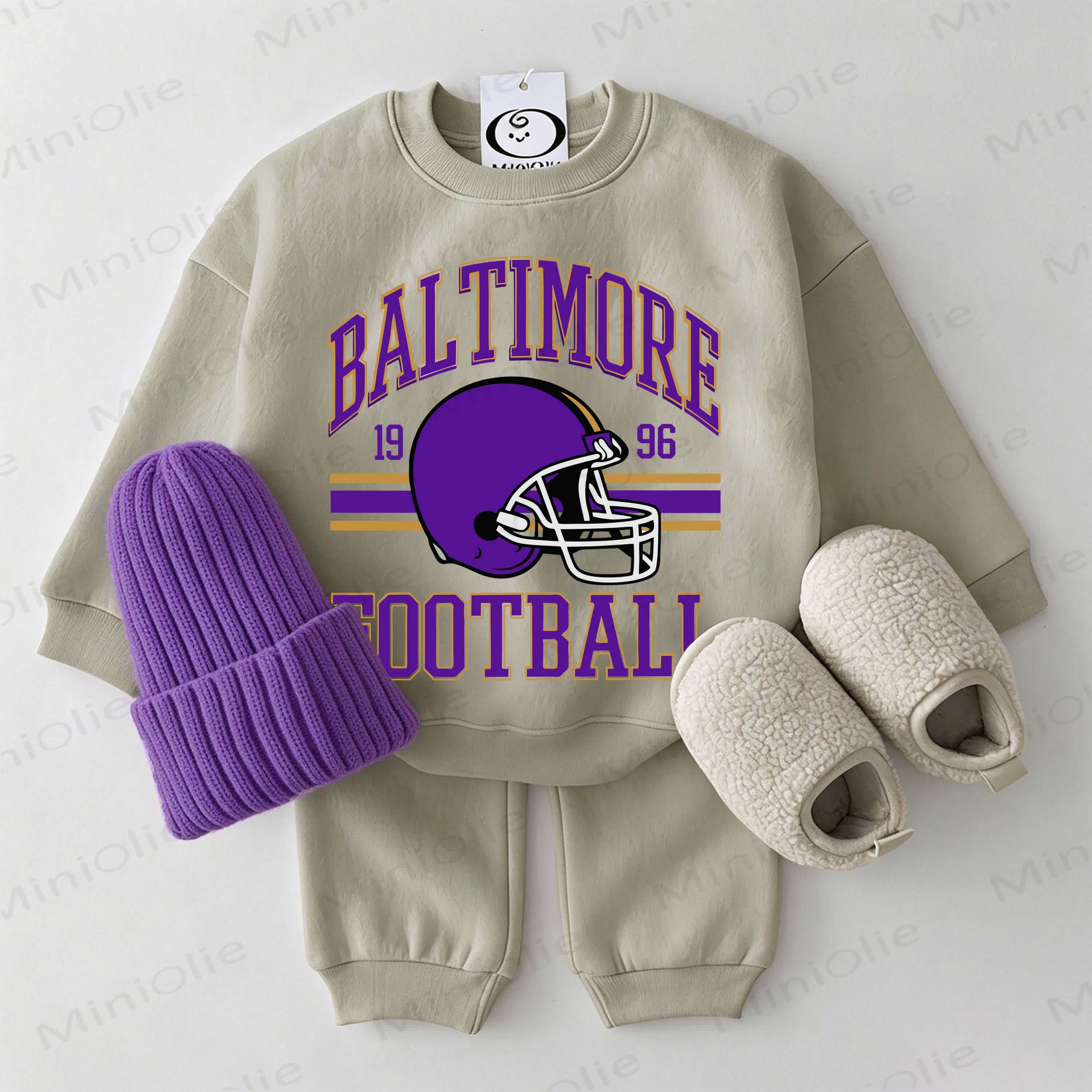BALTIMORE FOOTBALL Baby Football Helmet Grey Green Sweatshirt 2-piece Set - Grey Green - 2-3T - image 1