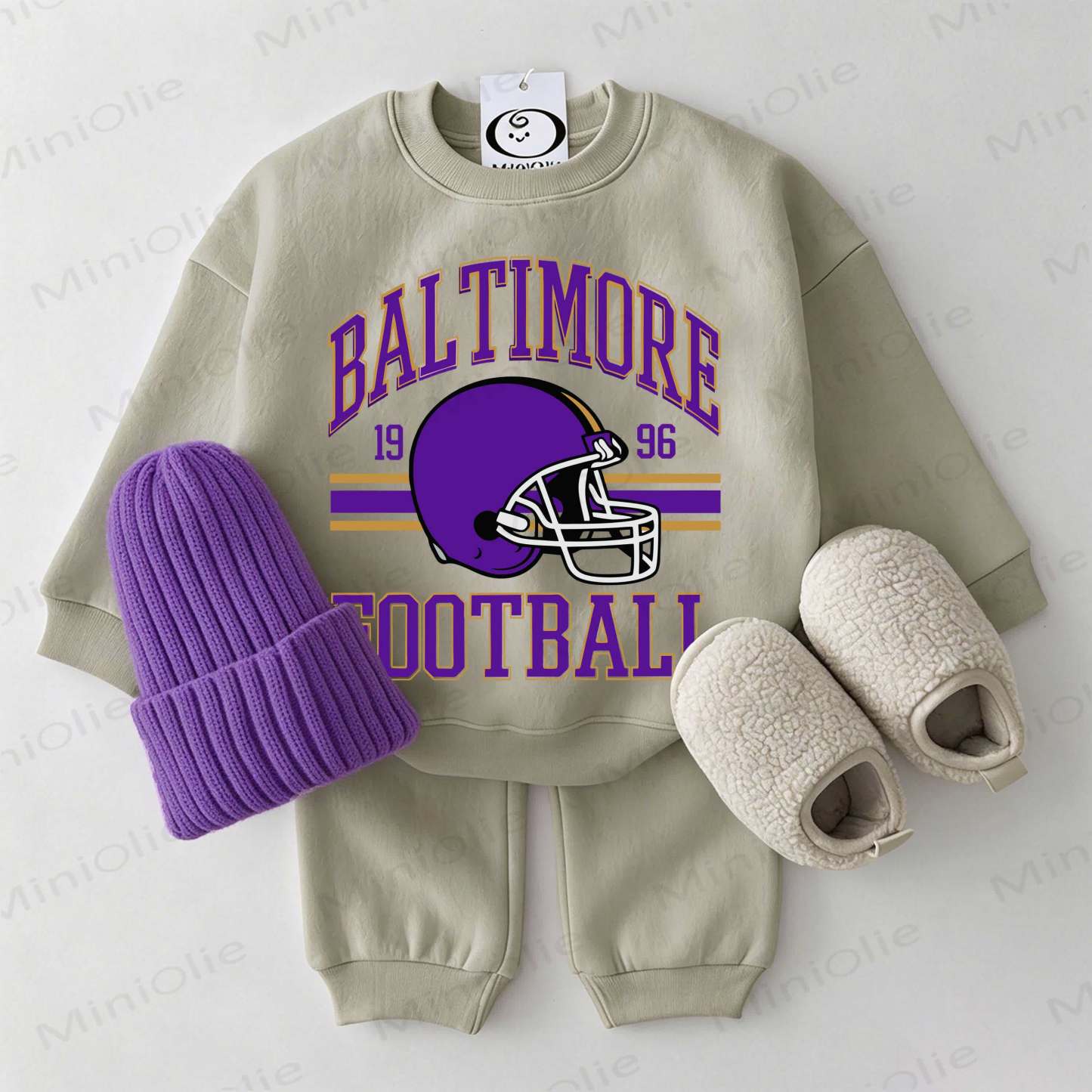BALTIMORE FOOTBALL Baby Football Helmet Grey Green Sweatshirt 2-piece Set - Grey Green - 2-3T - image 1