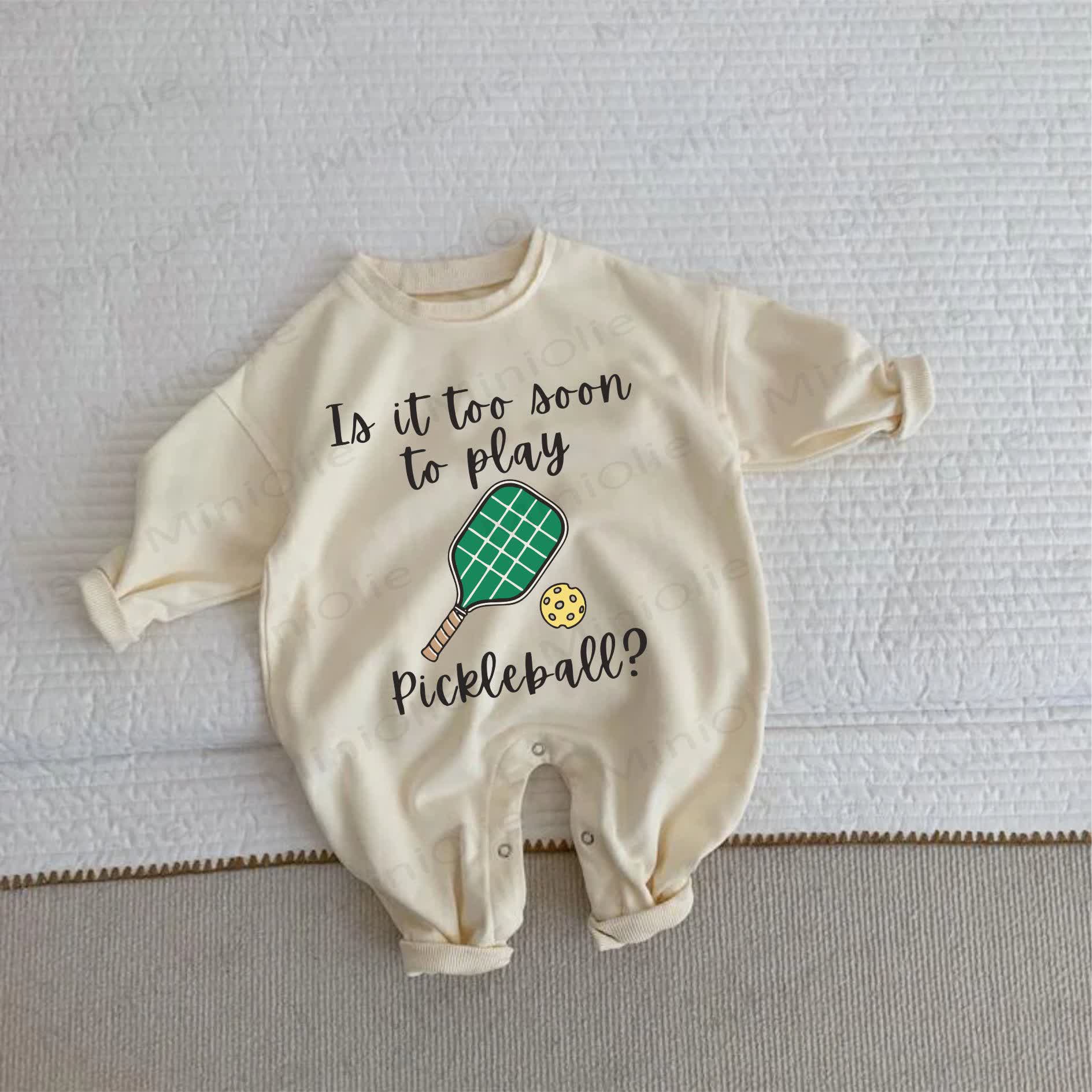 IA IT TOO AOON TO PLAY PICKLEBALL Baby Pickleball Beige Romper - Beige - 2-3T - image 1