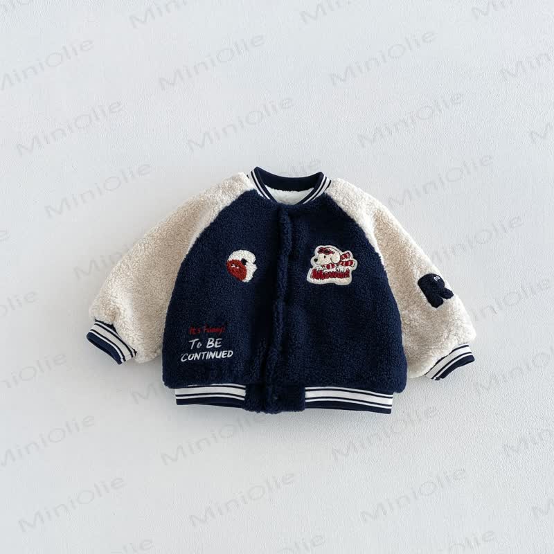 Toddler Soft Cartoon Patch Varsity Jacket - Navy - 4-5T - image 2